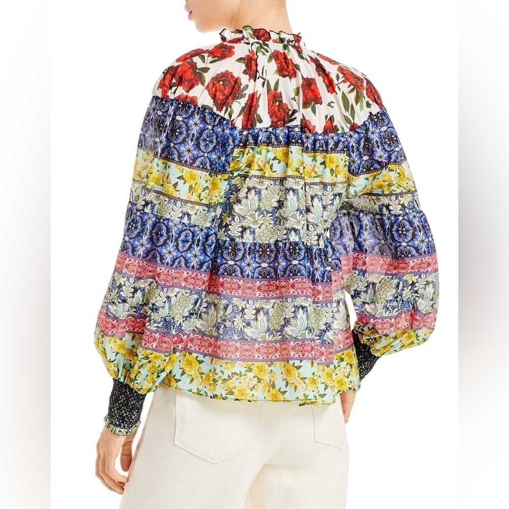 Alice + Olivia Marlyn Tie Neck Button Down Blouse sz XL - Picture 3 of 10